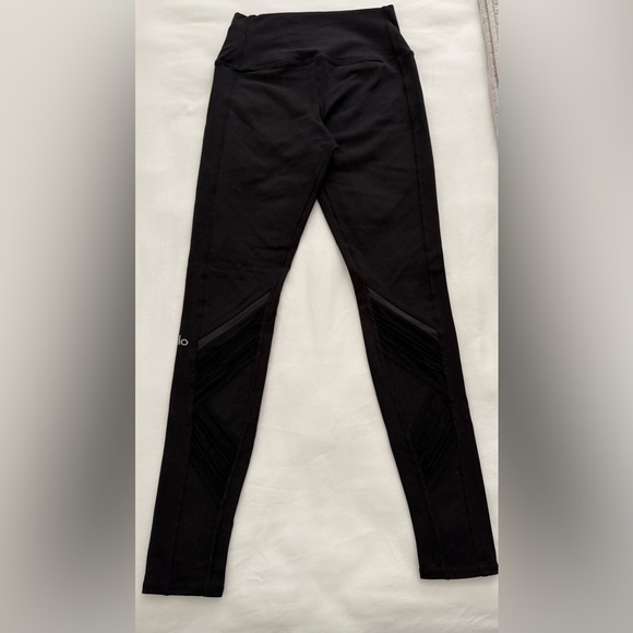 Alo Yoga Black Mesh Panels Moto Sheer Panel - High Rise Waist - Picture 6 of 8
